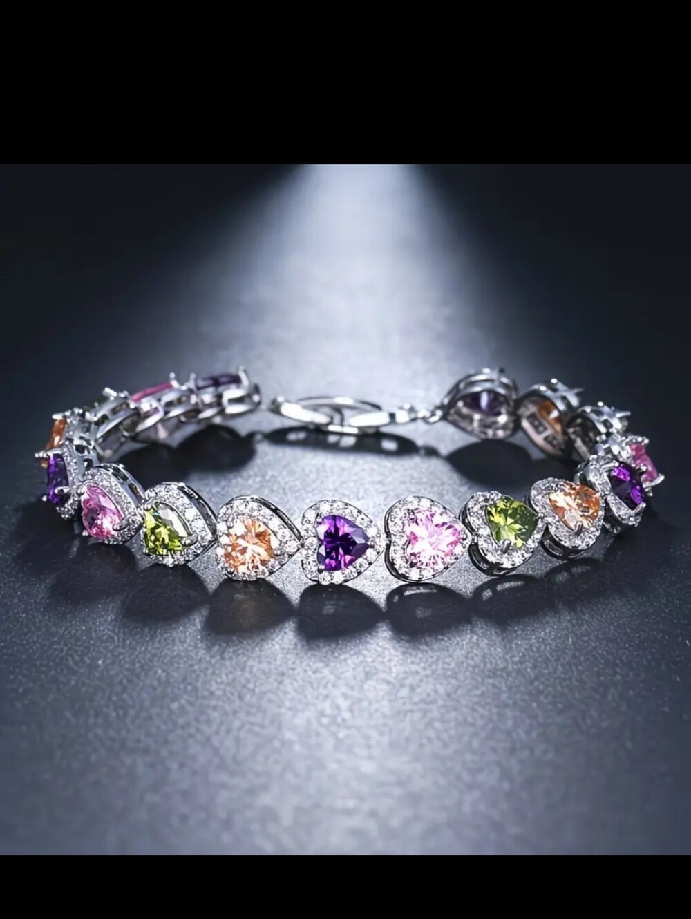 🆕️🌈Multicolor Heart Gemstone Tennis Bracelet - Women's Silver-tone Bracelet🌈